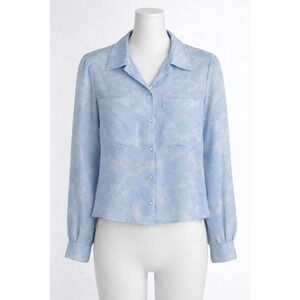 Pimkie Button Down Blouse Womens M Blue Abstract Cloud Print Long Sleeve Sheer